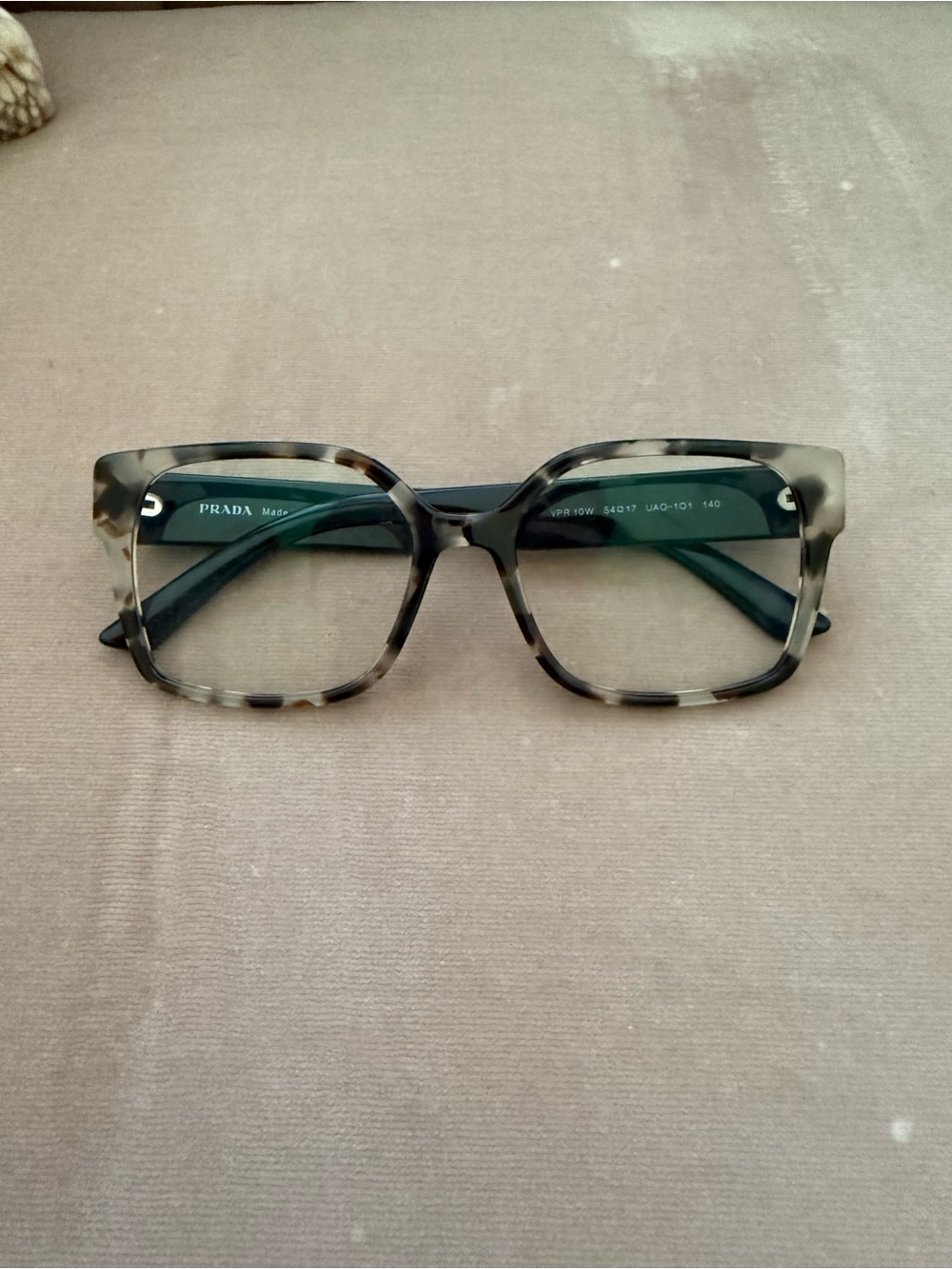 Prada Tortoiseshell Square Bluelight Eyeglasses in Cream and Black